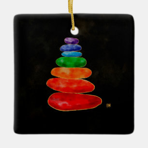 Zen Småstens Chakras - Vattenfärg och Guld Julgransprydnad Keramik