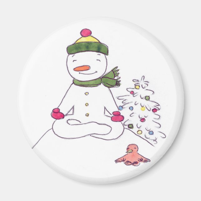 Zen Snögubbe, Yoga Snögubbe Magnet (Framsidan)
