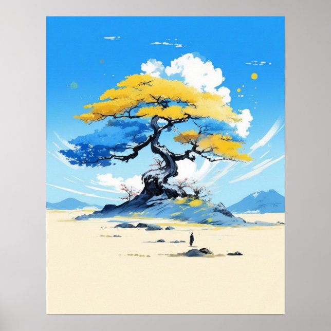 Zen Solitude: Minimalist Golden Tree  Poster (Framsidan)
