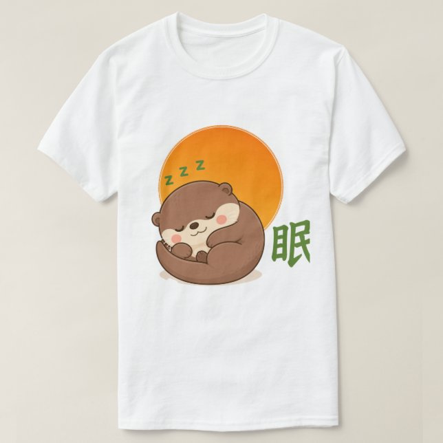 Zen Sövande Utter – Kawaii Utter Som Sover Japansk T Shirt (Design framsida)