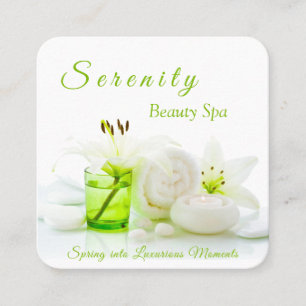 Zen Sten & Lilly Flower Grönt & White Beauty Spa Fyrkantigt Visitkort