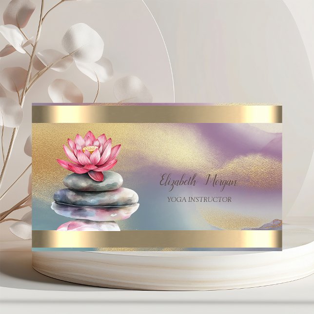Zen stenar Lotus Guld Rand Färgrik Yoga  Visitkort (Skapare uppladdad)