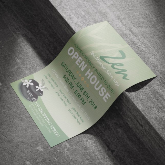 ZEN Stone Bamboo YOGA SPA-massage Salon Open House Reklamblad (Skapare uppladdad)