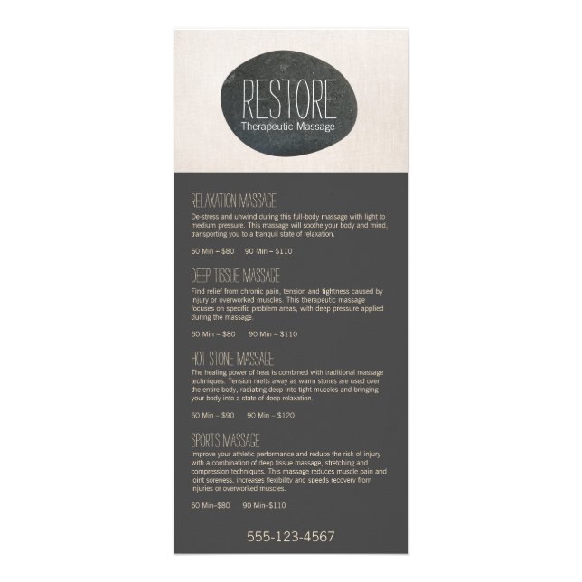 Zen Stone Massage Therapist Service Spa Menu Reklamkort (Framsidan)