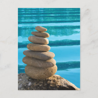 Zen stone tower with blue water postcard vykort