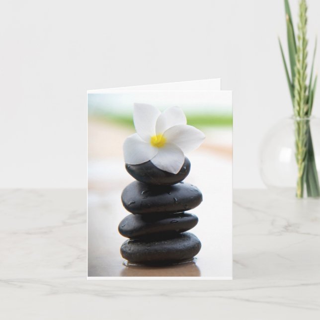 Zen Stones, fredliga, meditation, vit blomma Tack Kort (Framsida)