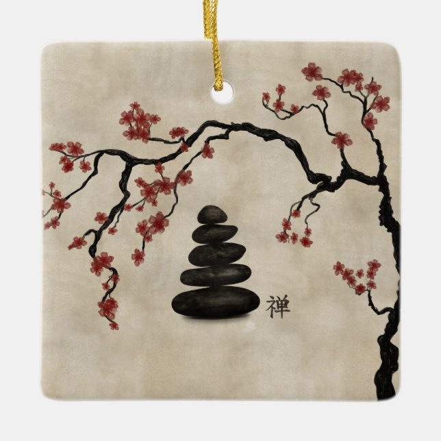 Zen stones Sakura Träd Julgransprydnad Keramik (Framsida)