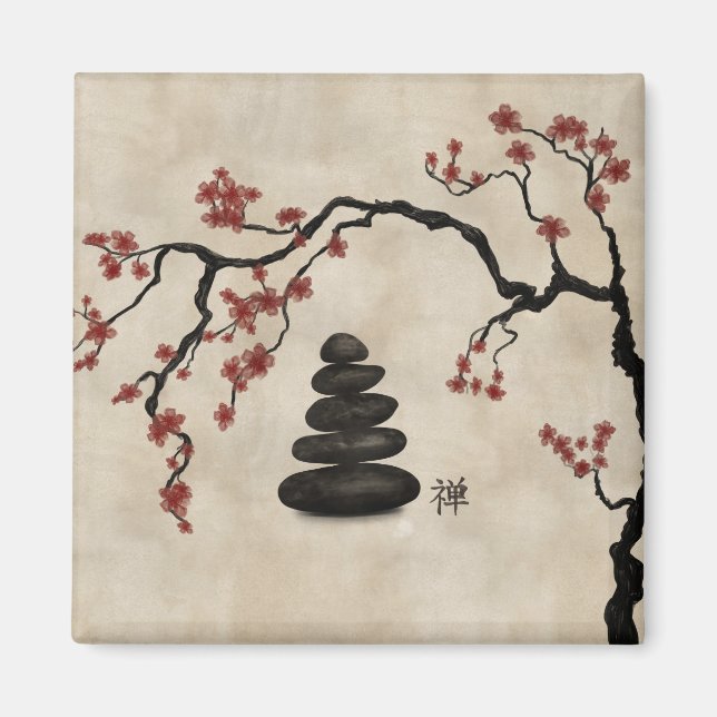 Zen stones Sakura Träd Magnet (Framsidan)