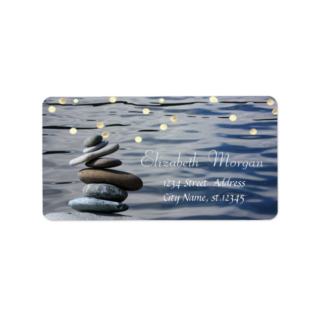 Zen Stones, Sea, Faux Gold Foil Confetti Adressetikett (Framsidan)