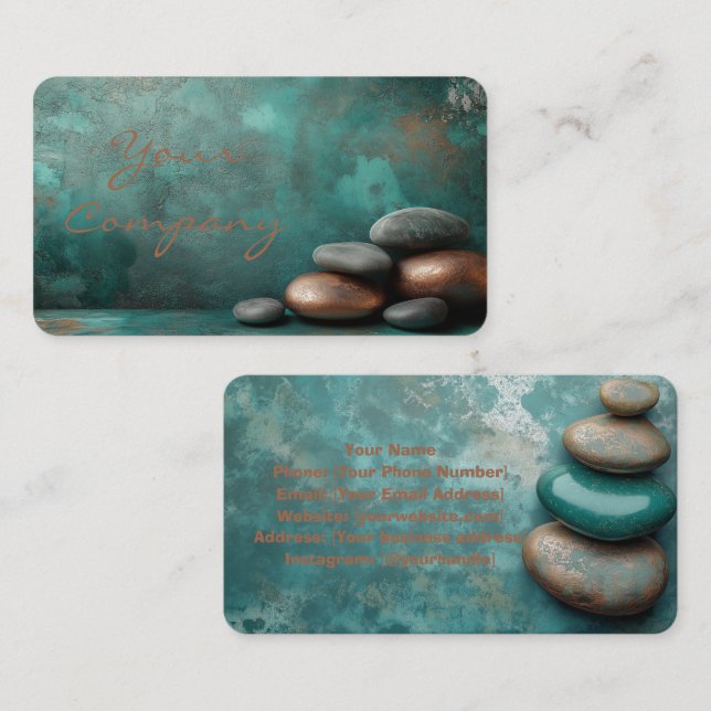 Zen Stones Spa Wellness Turquoise copper Visitkort (Fram/baksida)