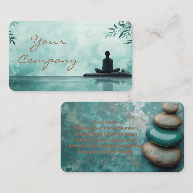 Zen Stones Yoga Fitness Turquoise copper Visitkort (Fram/baksida)