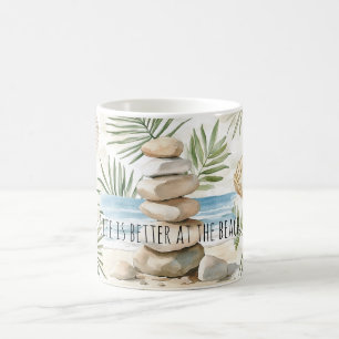Zen Strandsten Tropiska Skal Palmblad Kaffemugg