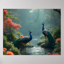 zen-trädgård med påfåglar poster