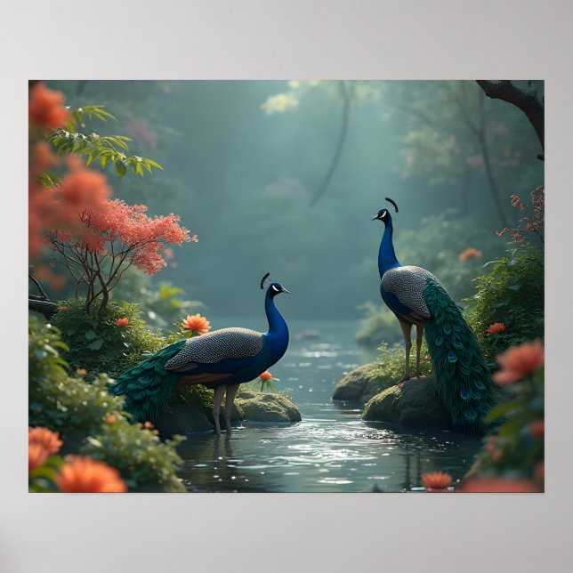 zen-trädgård med påfåglar poster (Framsidan)