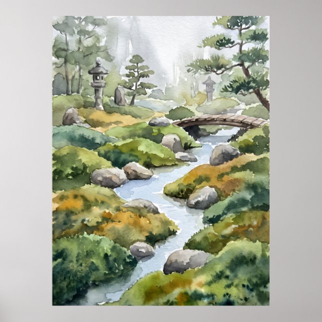 Zen Trädgård Ström Spirit Landskapsaffisch Poster (Framsidan)