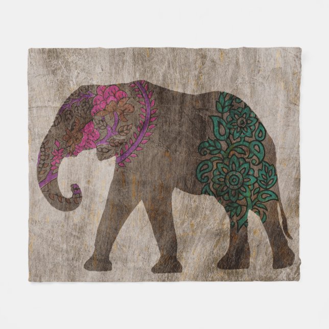 Zen Tribal Asian Elephant Fleecefilt (Framsidan (Horisontell))