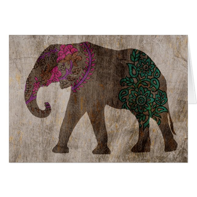 Zen Tribal Asian Elephant Hälsningskort (Framsidan Horizontal)