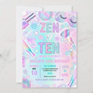 Zen vid tio Party Pastel Spa Makeup 10:e födelseda Inbjudningar