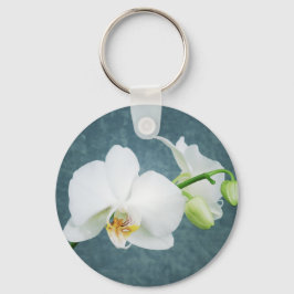 Zen Vit Orkidé Blomma Nyckelring