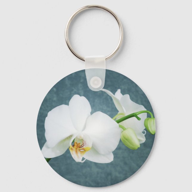 Zen Vit Orkidé Blomma Nyckelring (Framsida)