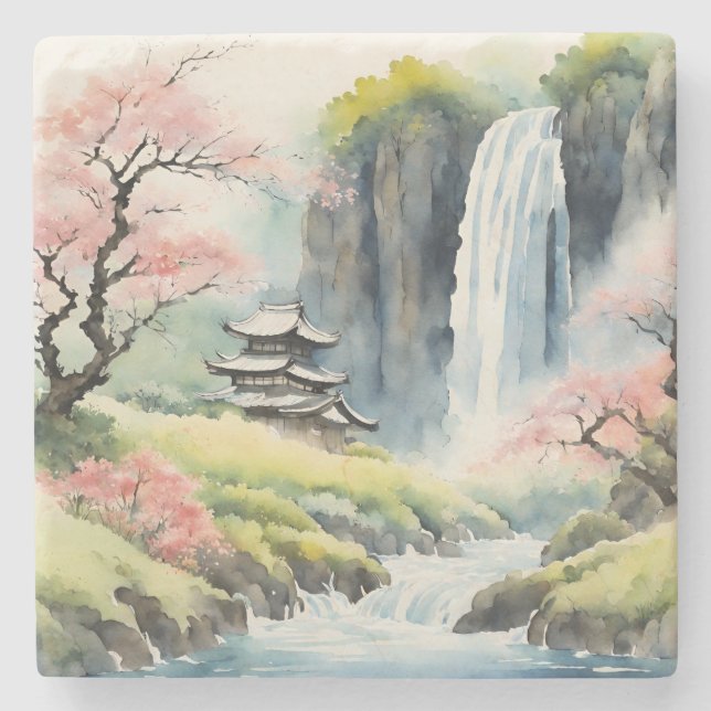 Zen Watercolor House Coaster Stenunderlägg (Framsidan)