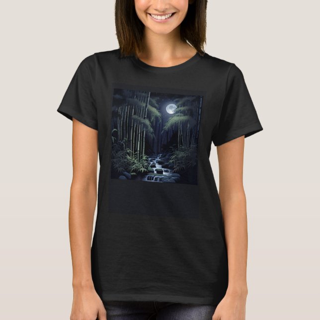 Zen Waterfall River i Bamboo Forest T Shirt (Framsida)