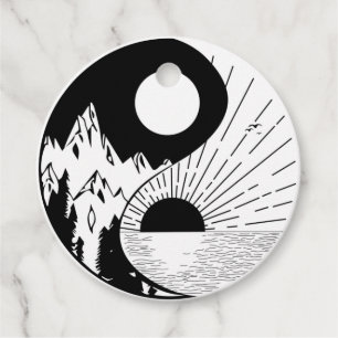 Zen Yin Yang Black White Gåvor Etiketter