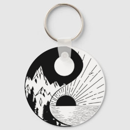 Zen Yin Yang Black White Nyckelring