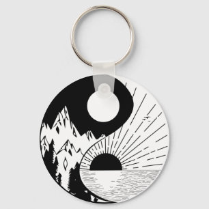 Zen Yin Yang Black White Nyckelring
