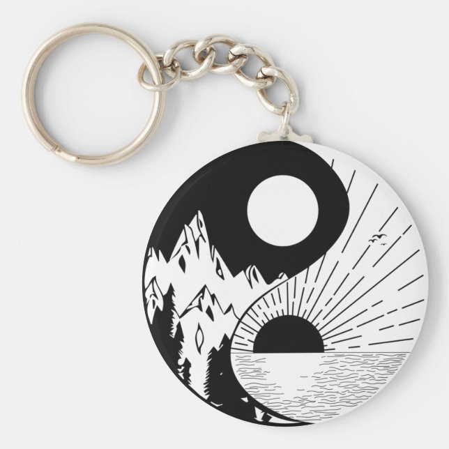 Zen Yin Yang Black White Nyckelring (Framsidan)