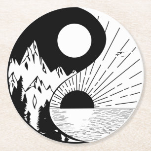 Zen Yin Yang Black White Underlägg Papper Rund