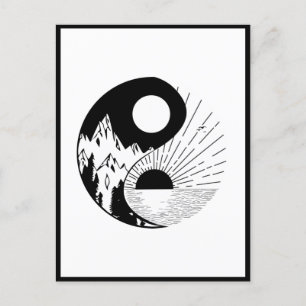 Zen Yin Yang Black White Vykort