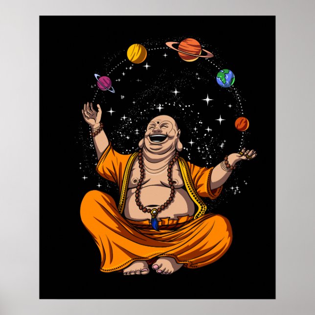 Zen Yoga Buddha Juggling Space Planets Meditation Poster (Framsidan)