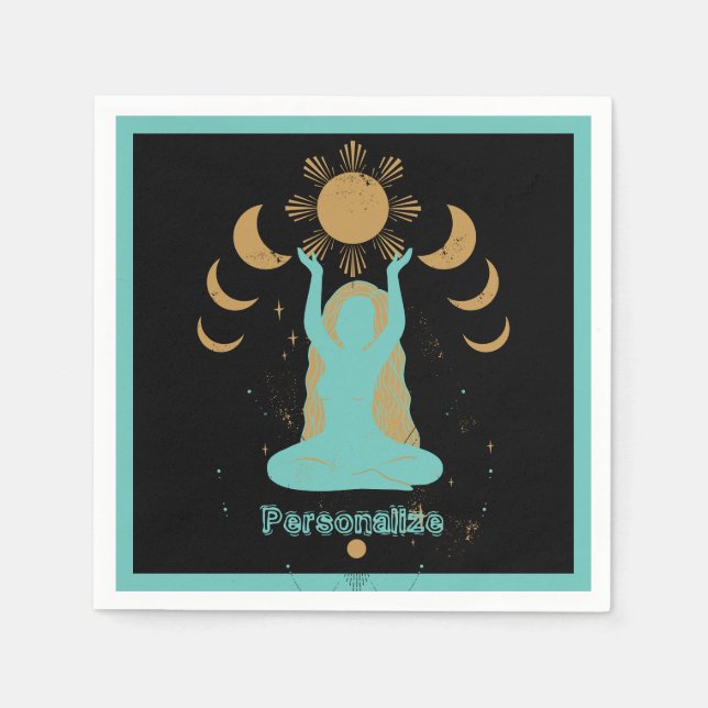 Zen Yoga Meditation Guld Teal Black Personlig Pappersservett (Framsidan)