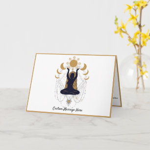 Zen Yoga Pose Guld Sol Måne Design Brevkort Kort