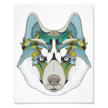 Zenart Patterned Husky Hund Blue Husky Ansikte