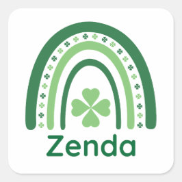 Zenda Namn Klöver Boho Rainbow Fyrkantigt Klistermärke