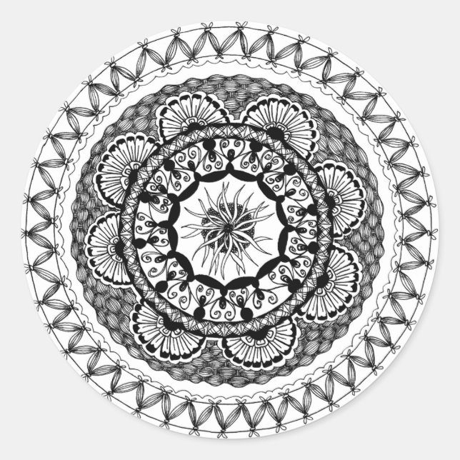 Zendala ’Ona’ Round Sticker Runt Klistermärke (Framsida)