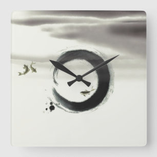 Zenen cirklar Enso Koi borstar målningkonst Fyrkantig Klocka