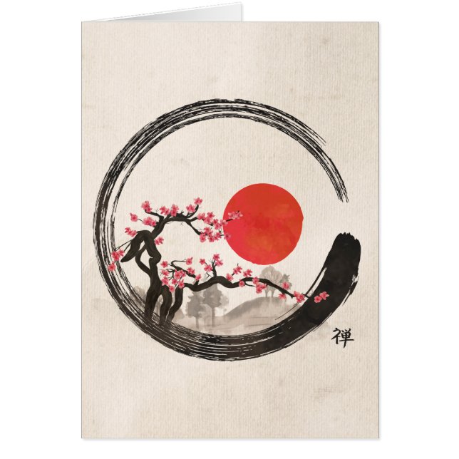 Zenen Enso cirklar och det Sakura träd Hälsningskort (Framsidan)