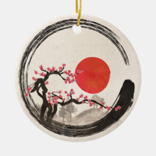Zenen Enso cirklar och det Sakura träd Julgransprydnad Keramik