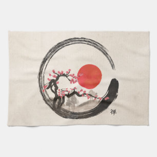 Zenen Enso cirklar och det Sakura träd Kökshandduk