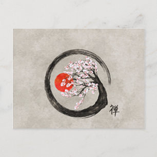 Zenen Enso cirklar och det Sakura träd på kanfas Helg Vykort