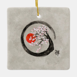 Zenen Enso cirklar och det Sakura träd på kanfas Julgransprydnad Keramik