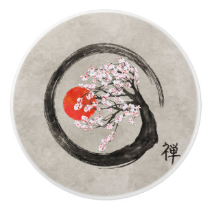 Zenen Enso cirklar och det Sakura träd på kanfas Knopp
