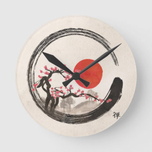 Zenen Enso cirklar och det Sakura träd Rund Klocka