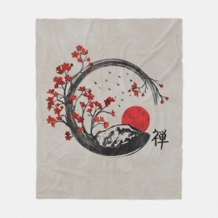 Zenen Enso cirklar och Sakura grenar Fleecefilt