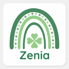 Zenia Namn Klöver Boho Rainbow Fyrkantigt Klistermärke