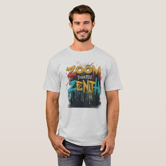 Zenith Bound: Abstrakt Cosmic Journey T Shirt (Hel framsida)