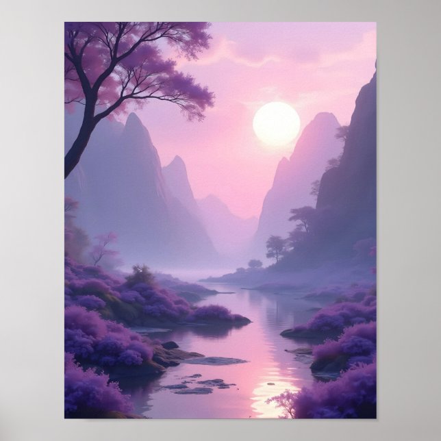 Zenlandskap i lugnande lavendel poster (Framsidan)